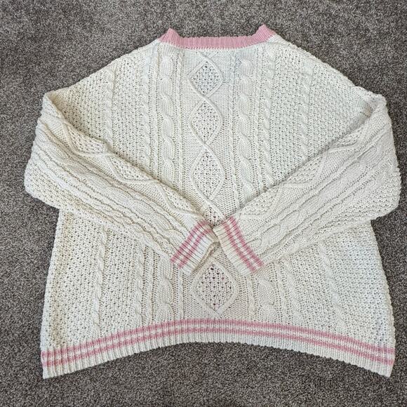Ur My Lover Cardigan Chunky Cable Knit Button Cardigan Pink Cream Hearts L/XL - Picture 7 of 9